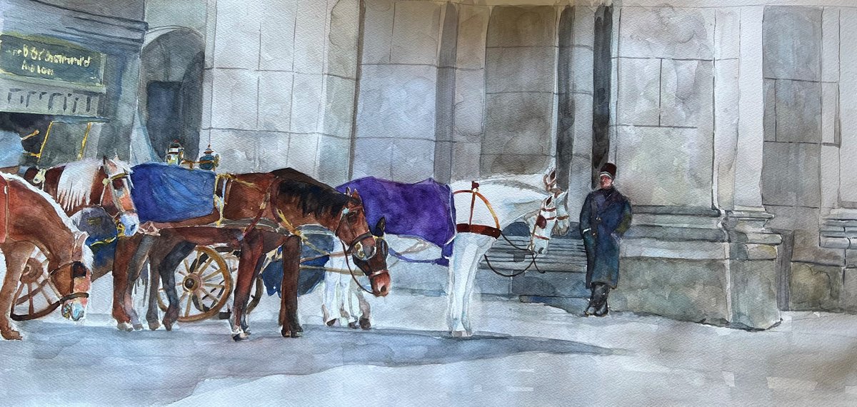 Impressionistic Animal Watercolour By Bronwen Jones, 29 X 14, Waiting For A Fare, Original Artwork