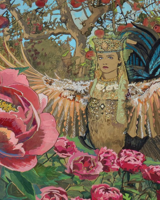Watercolor illustration. Russian fairy bird
