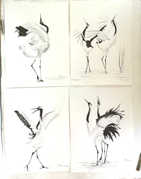 Set of 4 dancing cranes