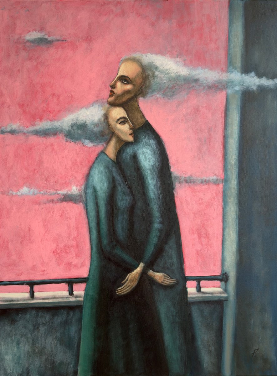 Surrealistic Portrait Acrylic Painting By Nikola Gulev, 24 X 31", "Symbiosis", Original Artwork