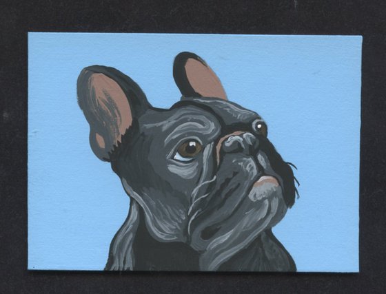 ACEO ATC Original Miniature Painting Black French Bulldog Pet Dog Art-Carla Smale