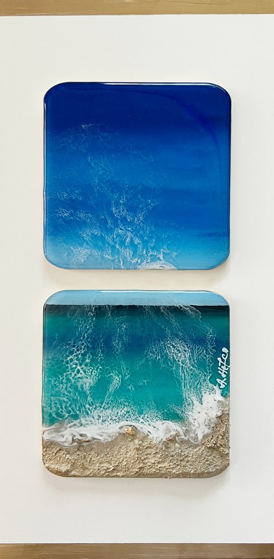 "Little wave" #15 - Small ocean painting diptych