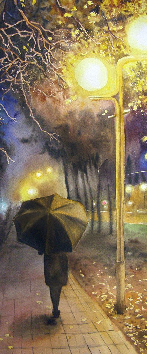Autumn Evening  - Autumn Paint by Olga Beliaeva Watercolour