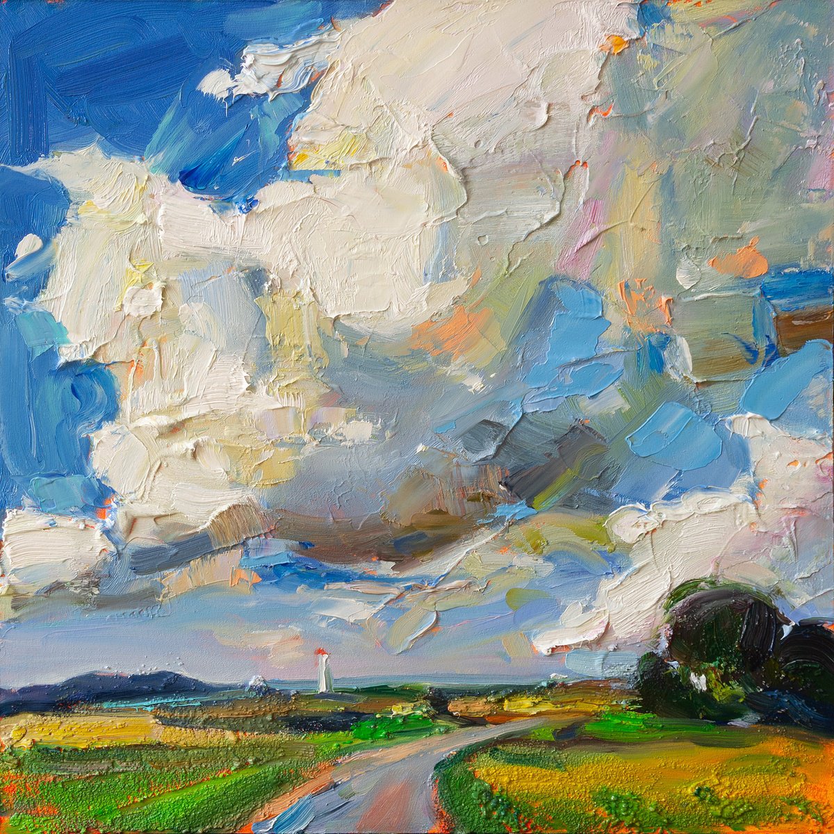 Impressionistic Landscape Oil Painting By Daria Zavadenko, 12 X 12, Guiding Light ?12/18, Original Artwork