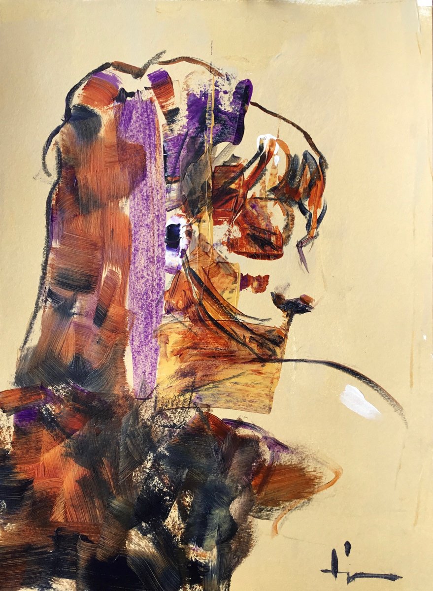 Expressive Portrait Acrylic Painting By Dominique Deve, 11 X 17, Juli, Original Artwork