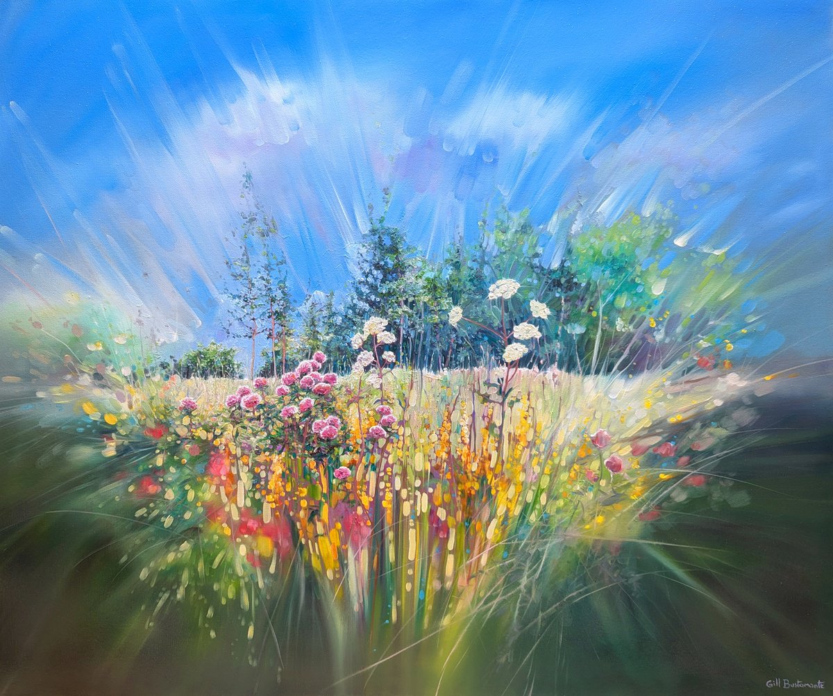 Expressive Botanical Oil Painting By Gill Bustamante, 36 X 30, Natures Statement, Original Artwork