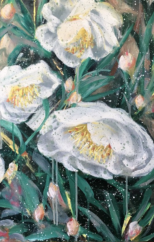 A Wonderful Life - White Camellia- Ready To Hang by HSIN LIN by HSIN LIN