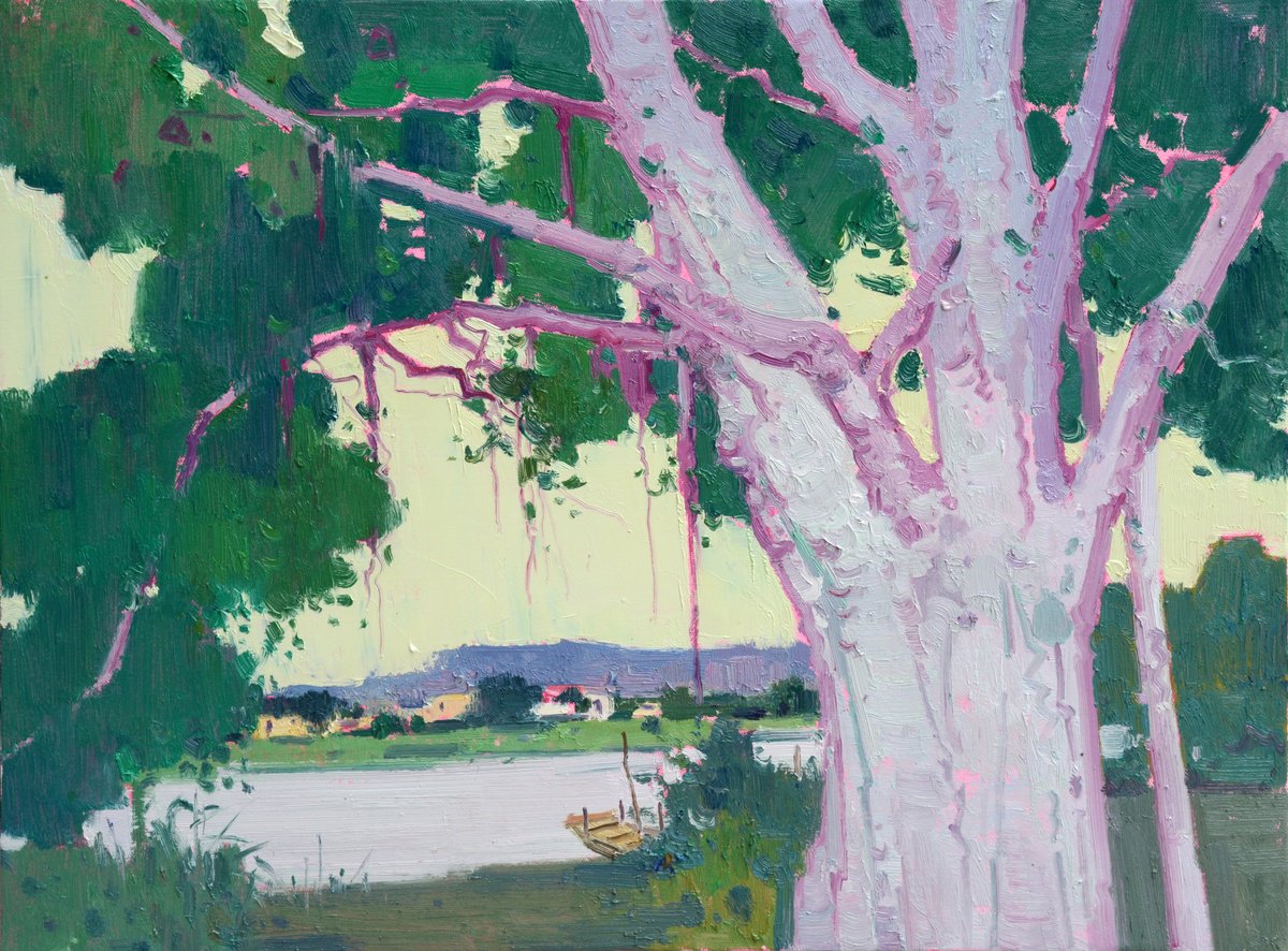 Impressionistic Landscape Oil Painting By Jianzhe Chon, 31 X 24, Landscape Oil Painting:big Trees In Chinese Rural Village 136, Artfinder