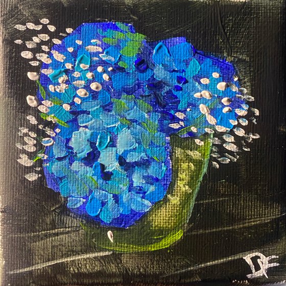 Still life with blue flowers