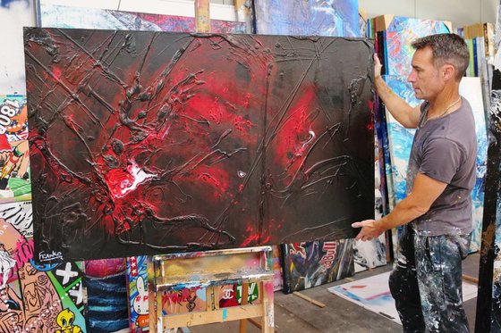 Black Red Sun 160cm x 100cm Black Red Abstract Art