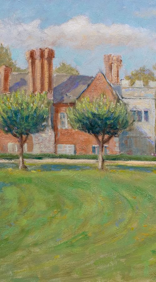 Old English manor house with moat Baddesley Clinton impressionist painting by Gav Banns