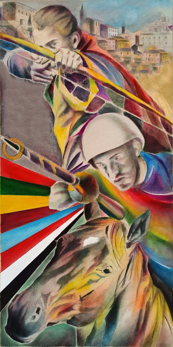 Expressive Portrait Acrylic Painting By Paola Imposimato, 24 X 47", The Spear Of Destiny, Original Artwork