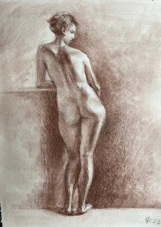 Nude girl figure from behind standing