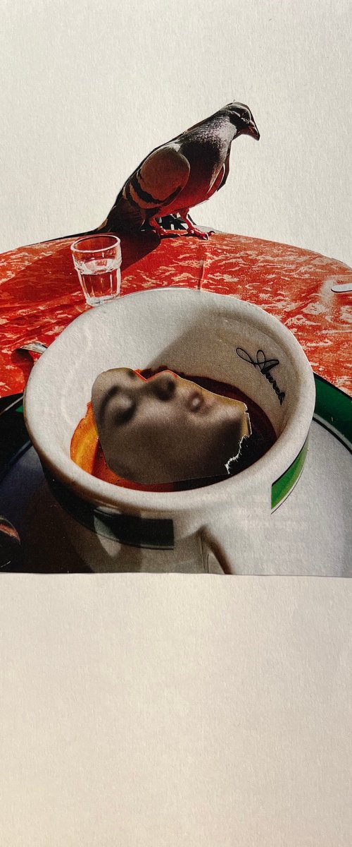 Coffee time Dove Woman Face Collage by Halyna Kirichenko