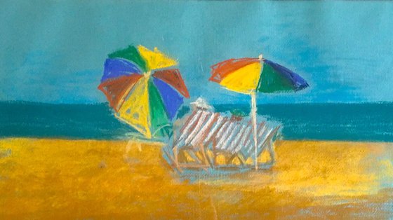 beach colourful umbrellas