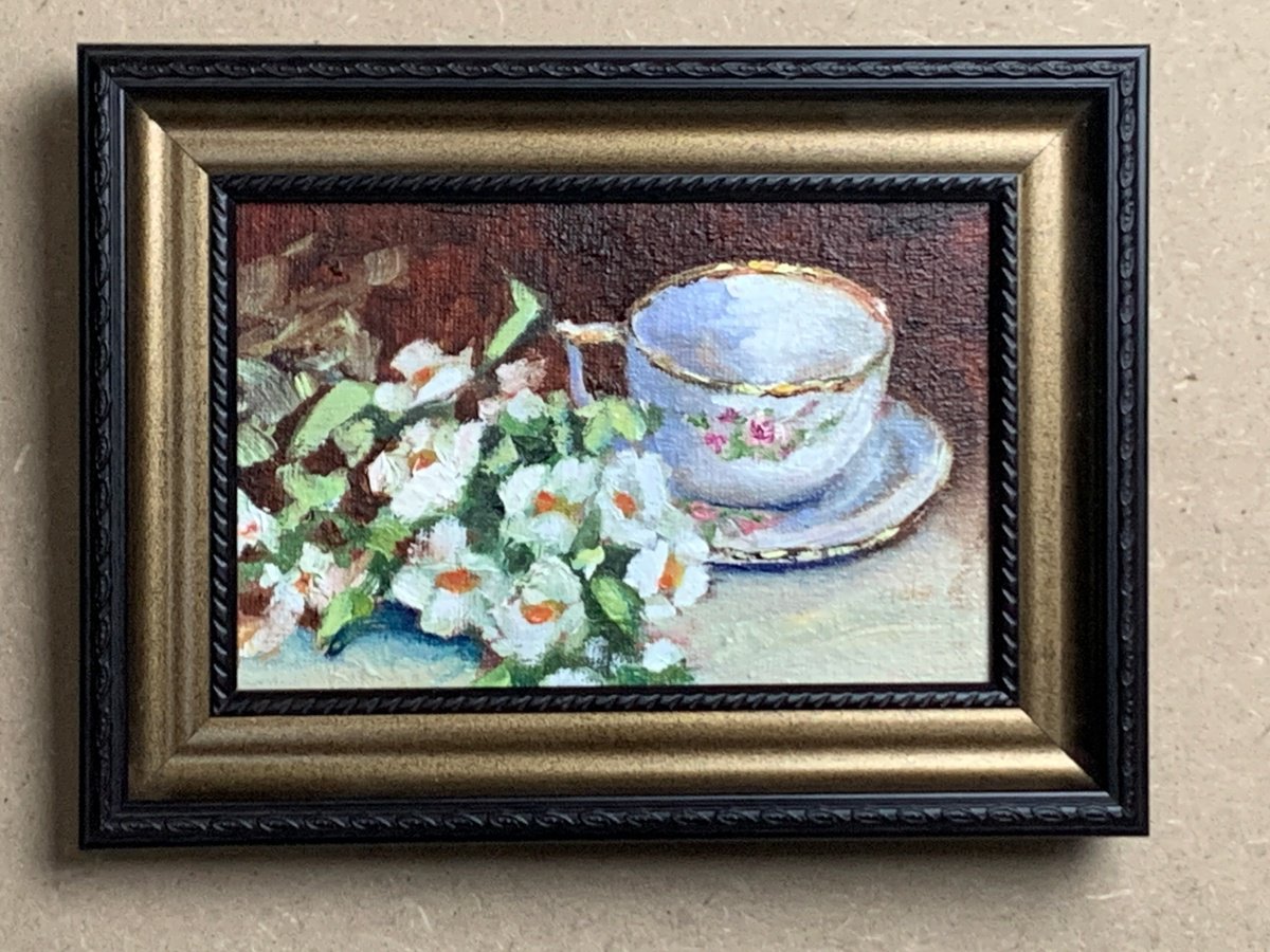 Tea cup with white flowers. by Vita Schagen