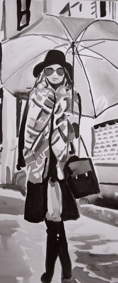 Girl with  umbrella ID  / 42 X 29.7 cm by Alexandra Djokic