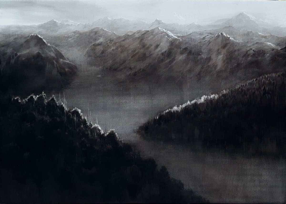 Expressive Landscape Oil Painting By Rafael Carrascal, 36 X 26", Paisaje Imposible Xviii, Original Artwork