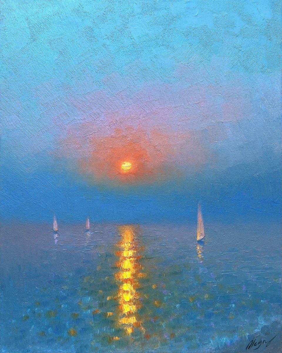 Impressionistic Landscape Oil Painting By Dmitry Oleyn, 16 X 20, Sunset, Original Artwork