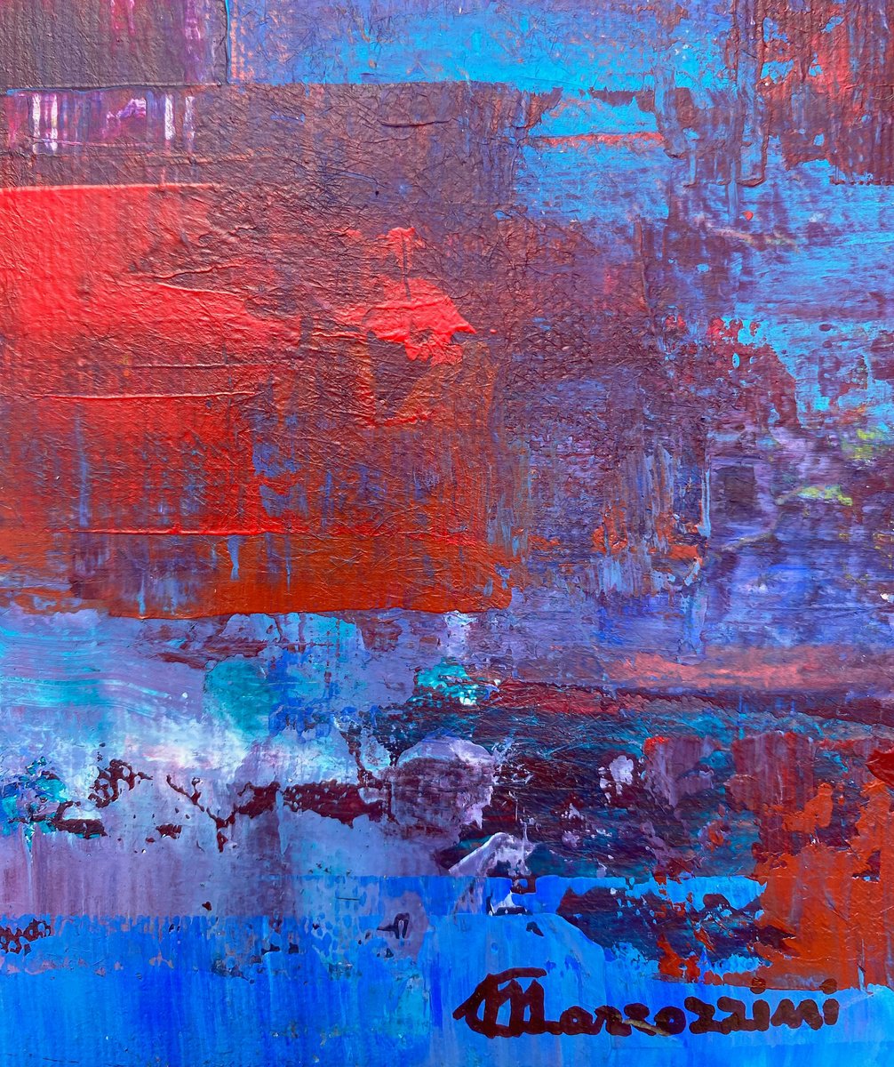 Abstract Landscape Acrylic Painting By Marcello Carrozzini, 8 X 8", Piccolo Paesaggio 2, Original Artwork
