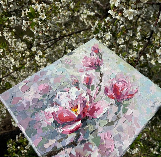 "Magnolia" palette knife oil painting