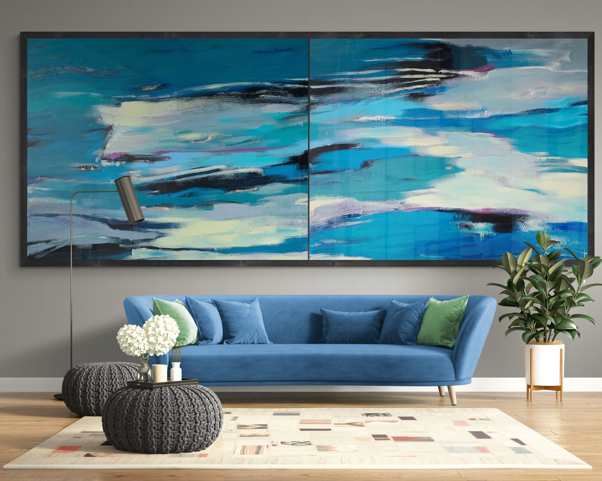 Abstract Acrylic Painting By Yaroslav Yasenev, 159 X 67", Sea Depth, Original Artwork