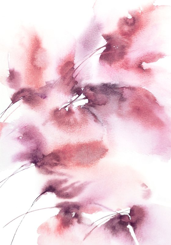 Pink abstract floral watercolor, floral diptych "Floral dreams"