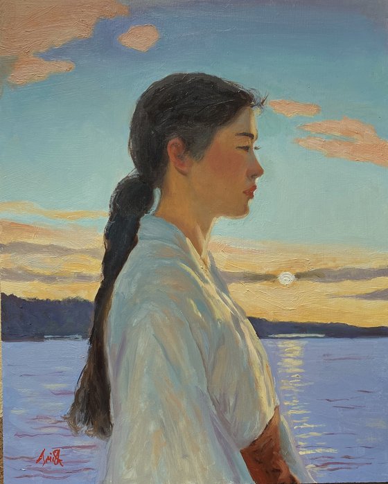 Japanese Woman at Sunset.