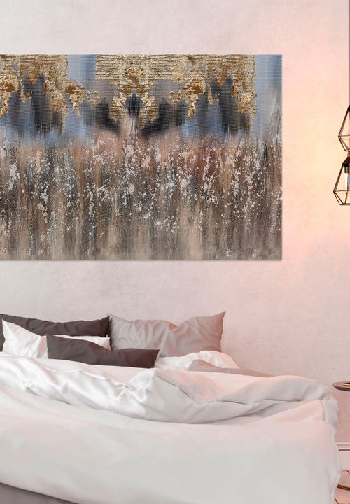 Extra large Abstract painting, Gold Leaf wall art by Annet Loginova