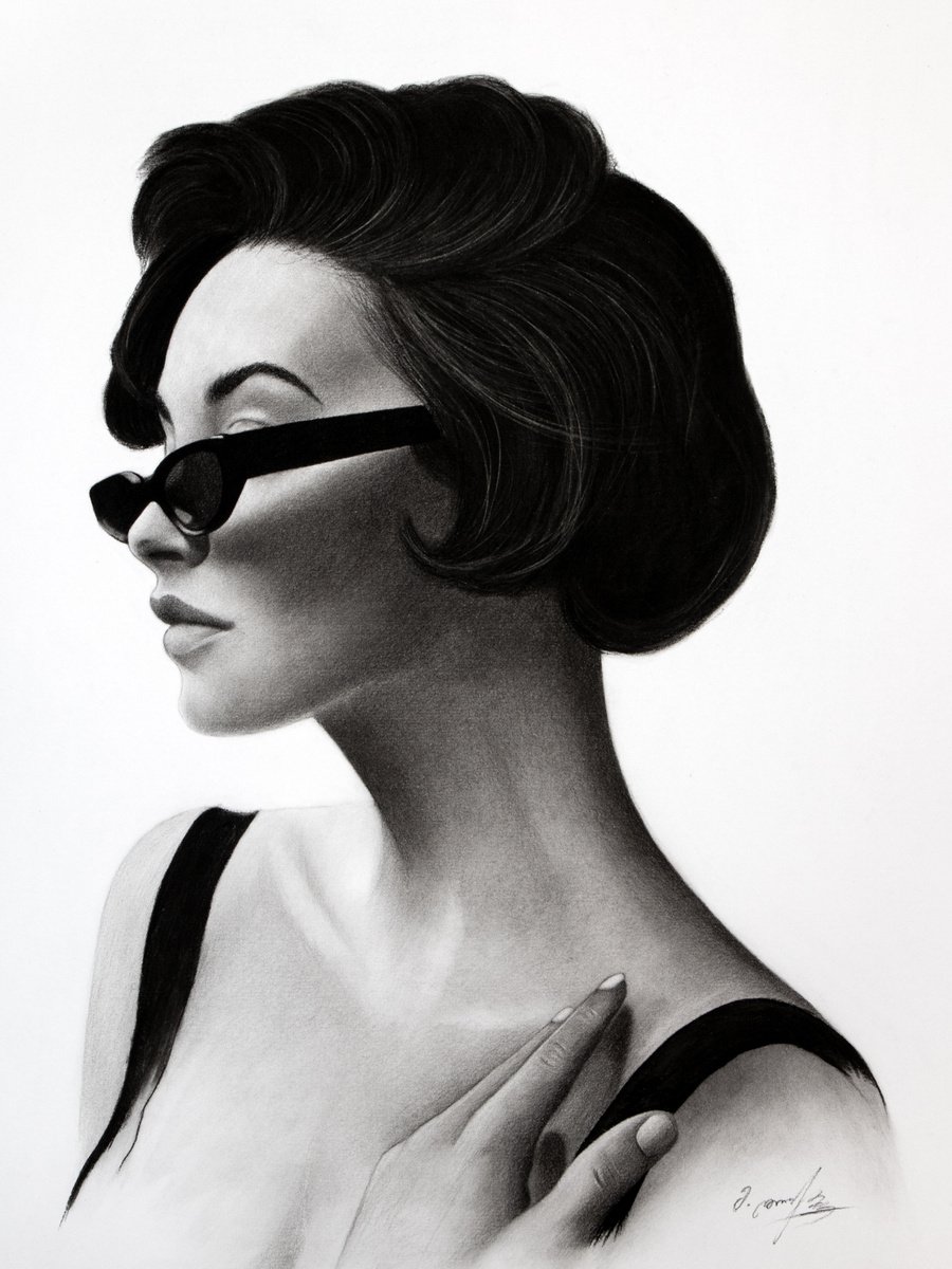 Photorealistic Portrait Charcoal Drawing By Mariam Darchiashvili, 12 X 16", Untitled, Original Artwork