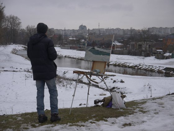 Winter panorama of Chernihiv with Stryzhen River