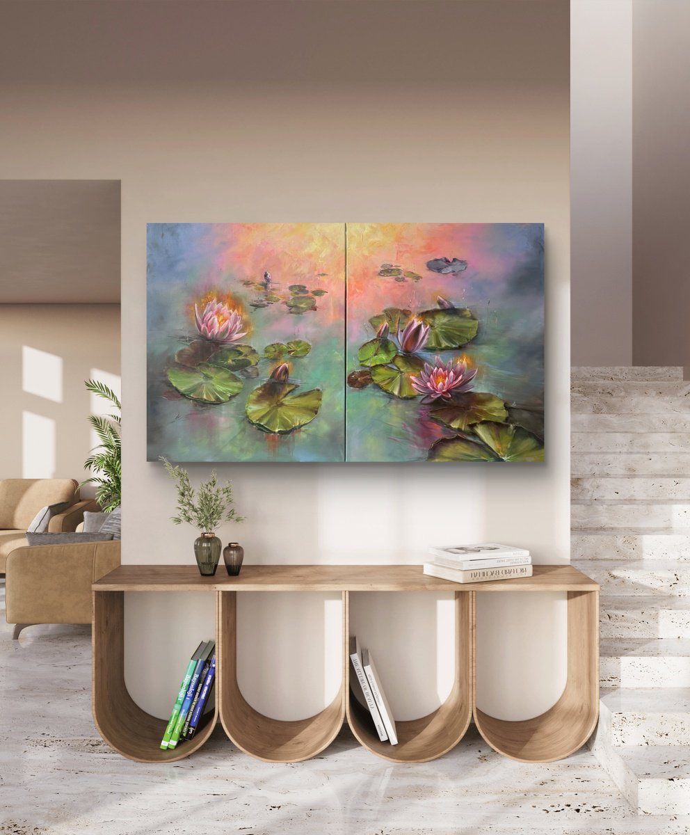 Lilies Of Sunrise Iii & Iv By Alesia Yeremeyeva, 40 X 24, Artwork For Sale On Artfinder