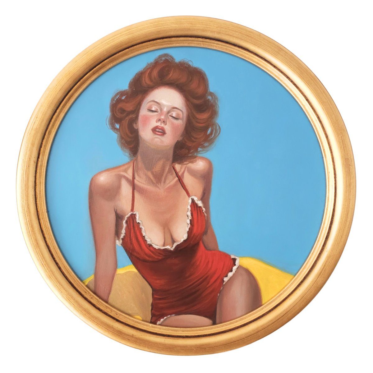 Photorealistic Portrait Oil Painting By Ellisa Hague, 14 X 14, Saint Tropez Ruby, Original Artwork