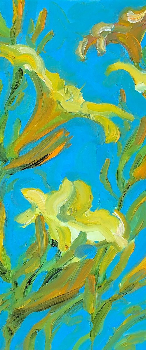 Lilies on Blue by Bill Stone