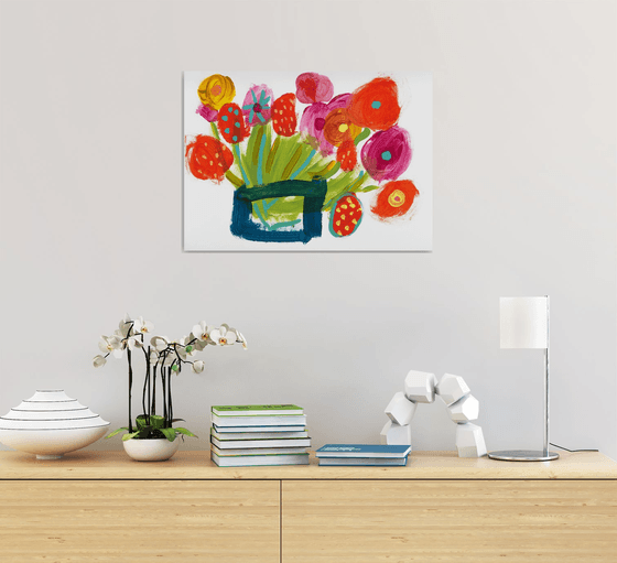 Flowers in Blue Vessel Acrylic Painting