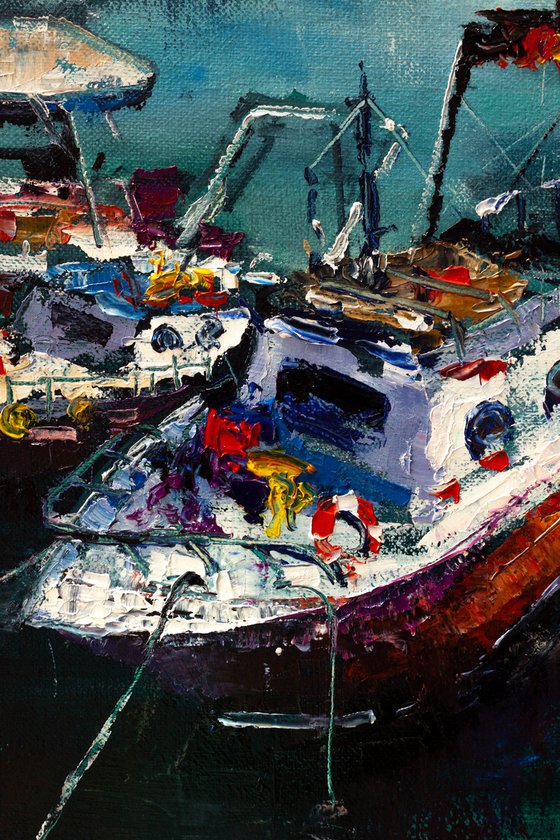 "Yachts in the harbor", seascape