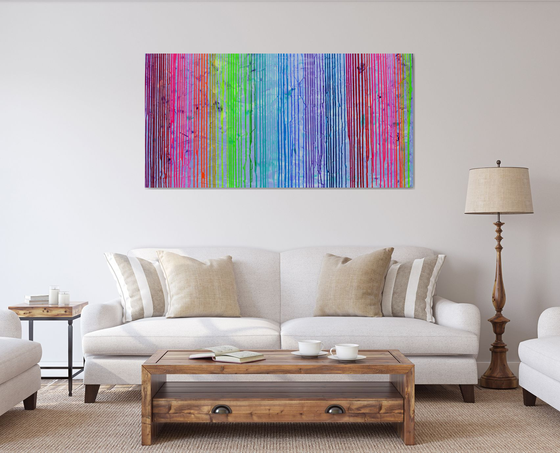 160x80x4 cm Melted Rainbow - XXXL Large Modern Abstract Big Painting,  Large Painting - Ready to Hang, Hotel and Restaurant Wall Decoration