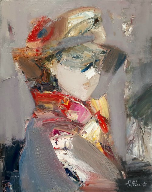 Miss X 40x50cm ,oil/canvas, abstract portrait by Matevos Sargsyan