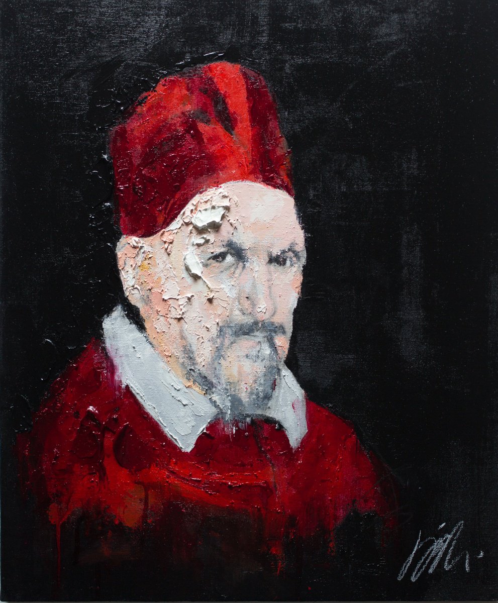 Abstract Portrait Oil Painting By Tomoya Nakano, 21 X 25", Pope Innocent X, Original Artwork