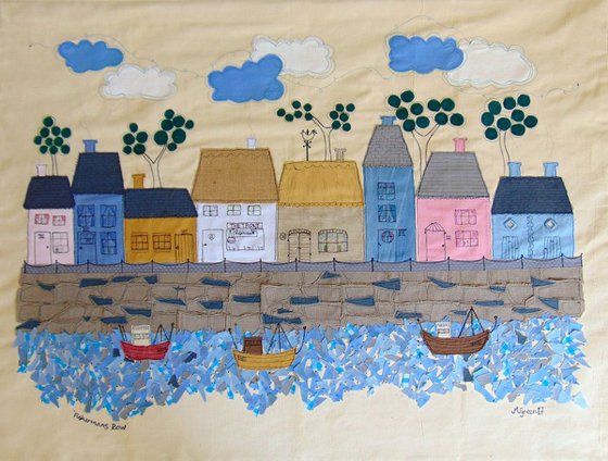 "Fishermans Row" - large textile collage