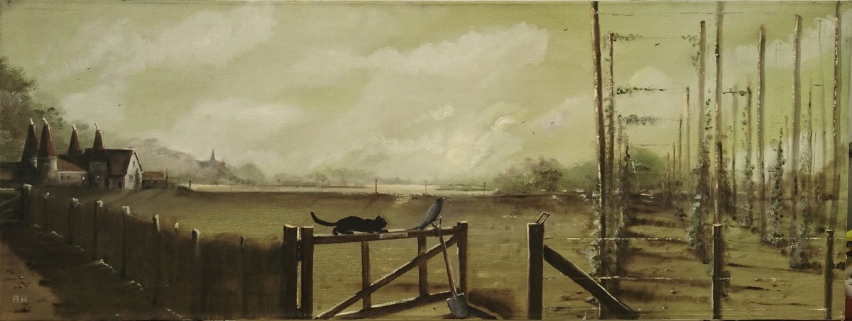 Impressionistic Landscape Oil Painting By Alan Harris, 32 X 12, Where Is The Shovel, Original Artwork