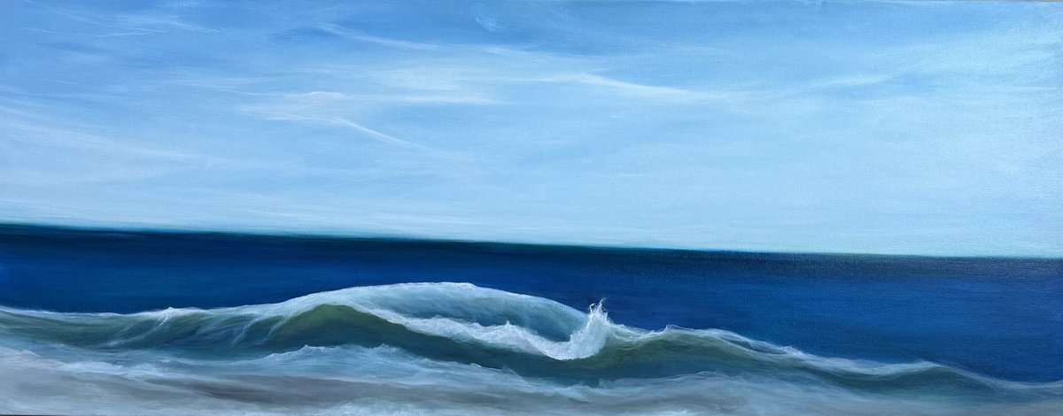 Impressionistic Landscape Acrylic Painting By Tamara Bettencourt, 40 X 16", Enchanting Wave, Original Artwork