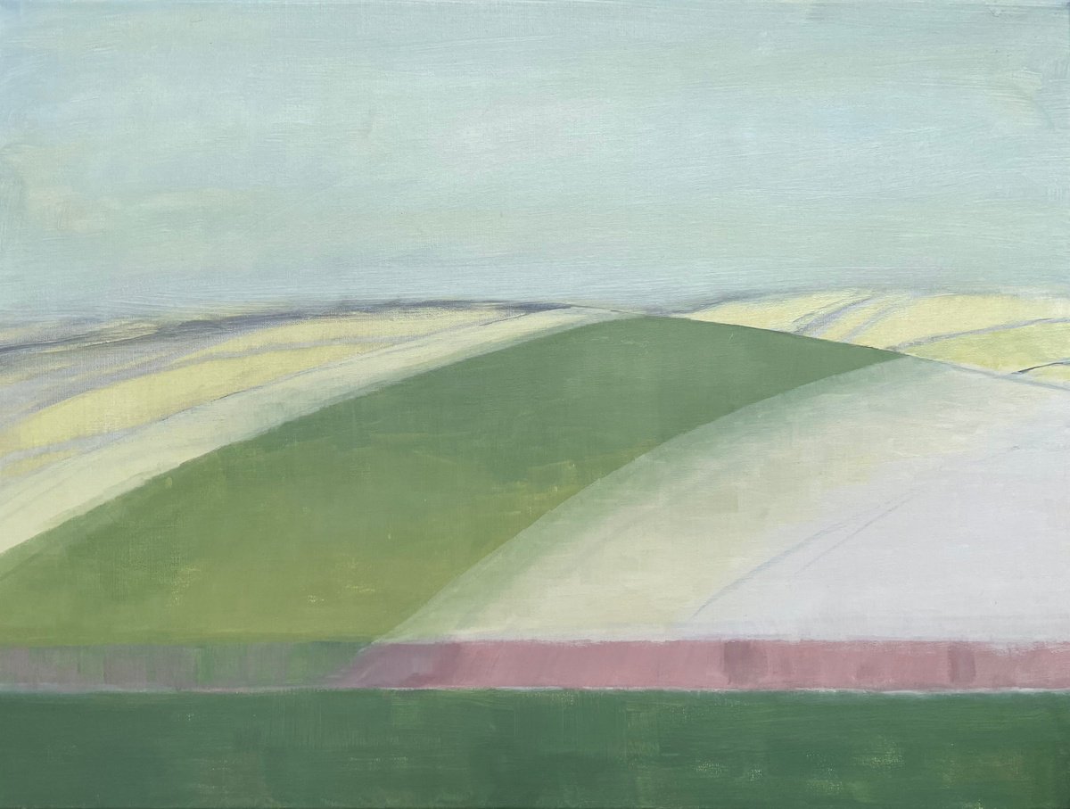 Abstract Landscape Oil Painting By Lizzie Butler, 24 X 18", Meditations In Green, Original Artwork