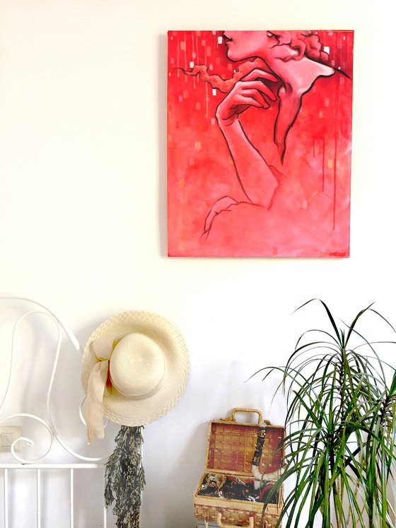 Red figurative woman 's silhouette: The Alquimista 73 x 60 cm