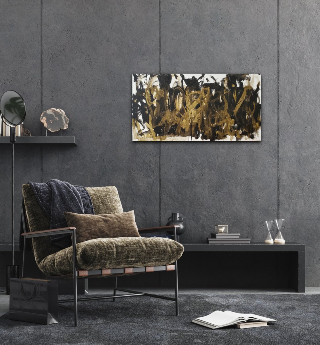 Abstract Acrylic Painting By Joyce Fournier, 38 X 20", Frenzied Love, Original Artwork