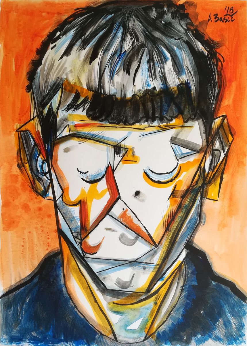 Geometric Portrait Painting By Aleksandar Basic, 12 X 17, Otto Dix, Original Artwork