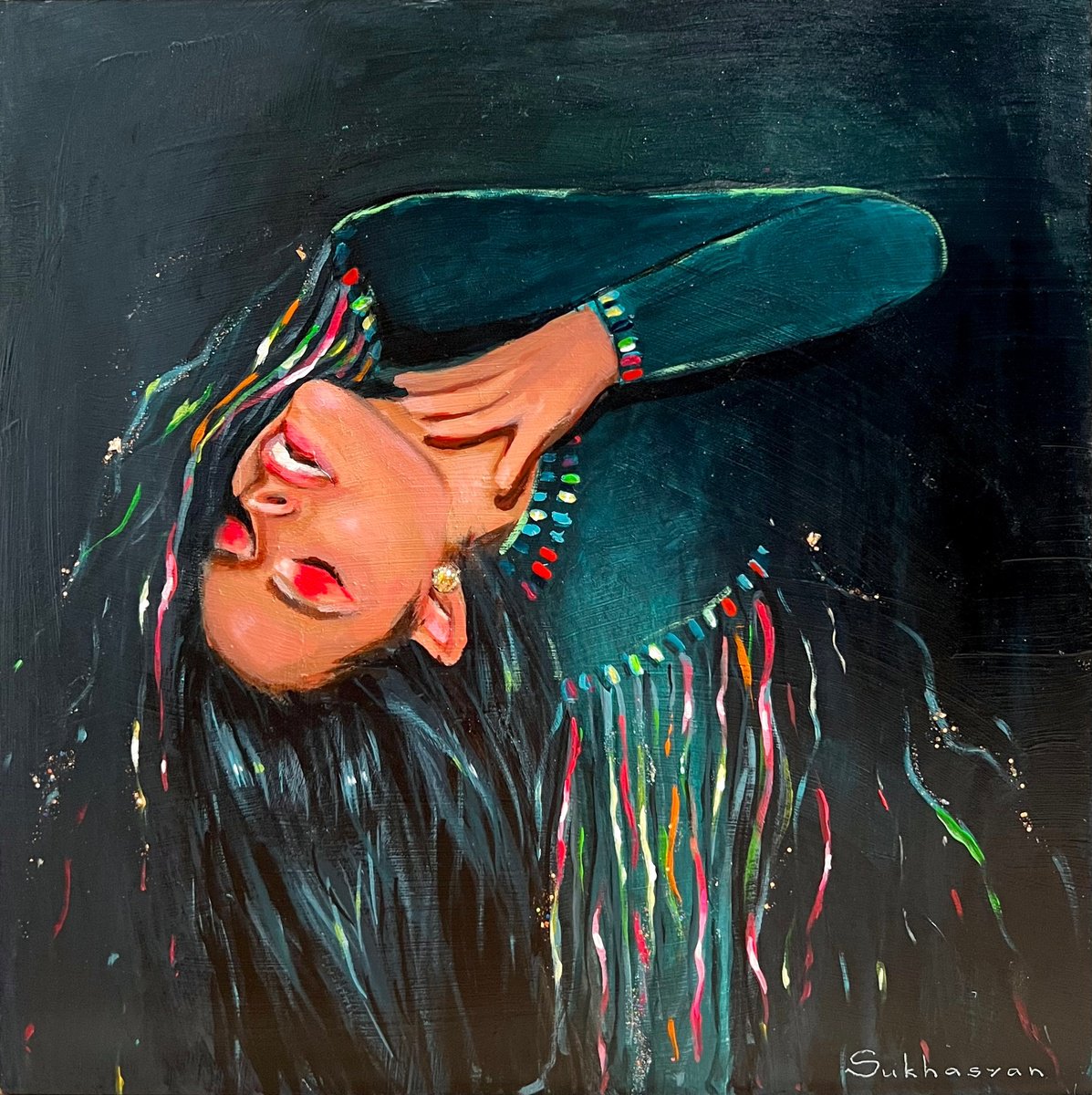 Impressionistic Portrait Acrylic Painting By Victoria Sukhasyan, 12 X 12", The Dance, Original Artwork