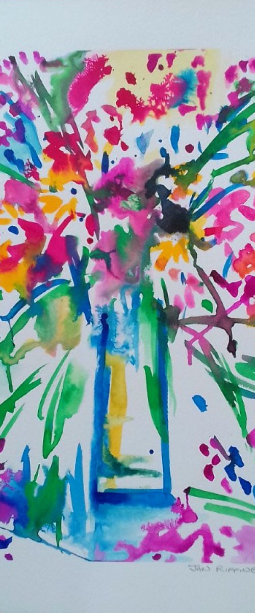 Spring Flowers in a Blue Vase II by Jan Rippingham