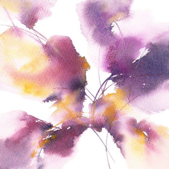 Mini painting with purple abstract flowers