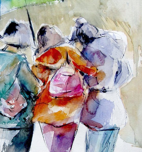 Girlfriends under the umbrella